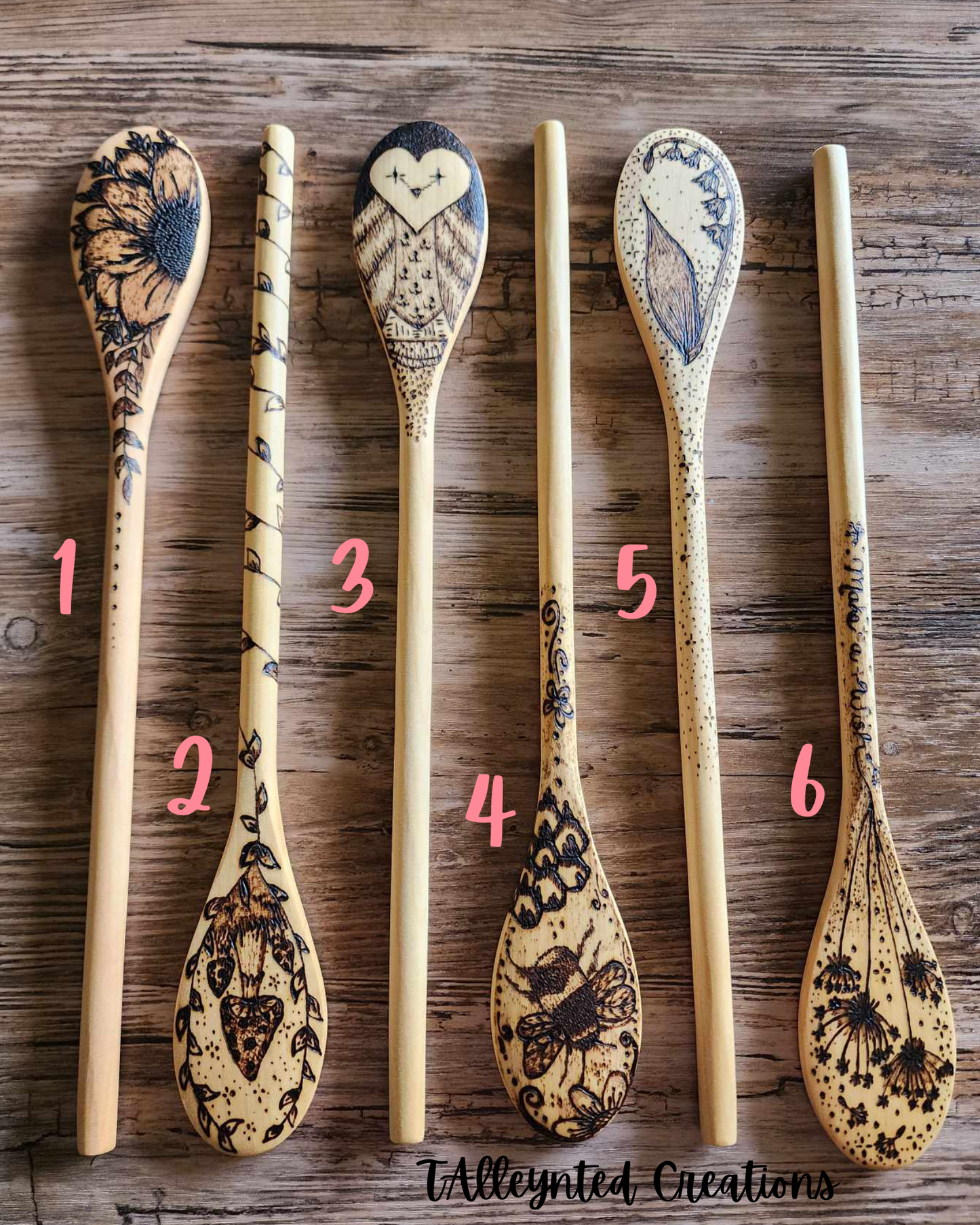 Hand burned wooden spoons "Food Save"