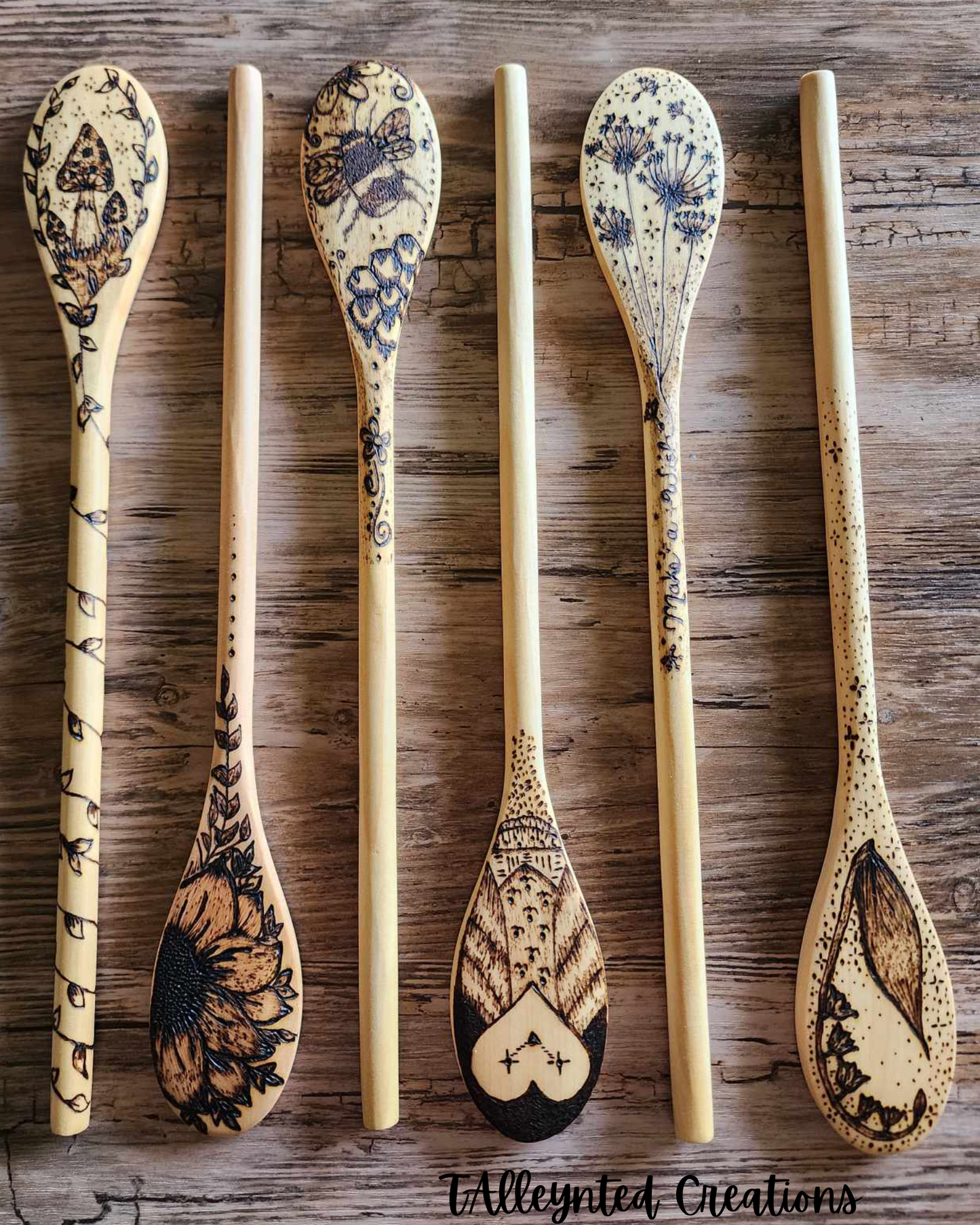 Hand burned wooden spoons "Food Save"