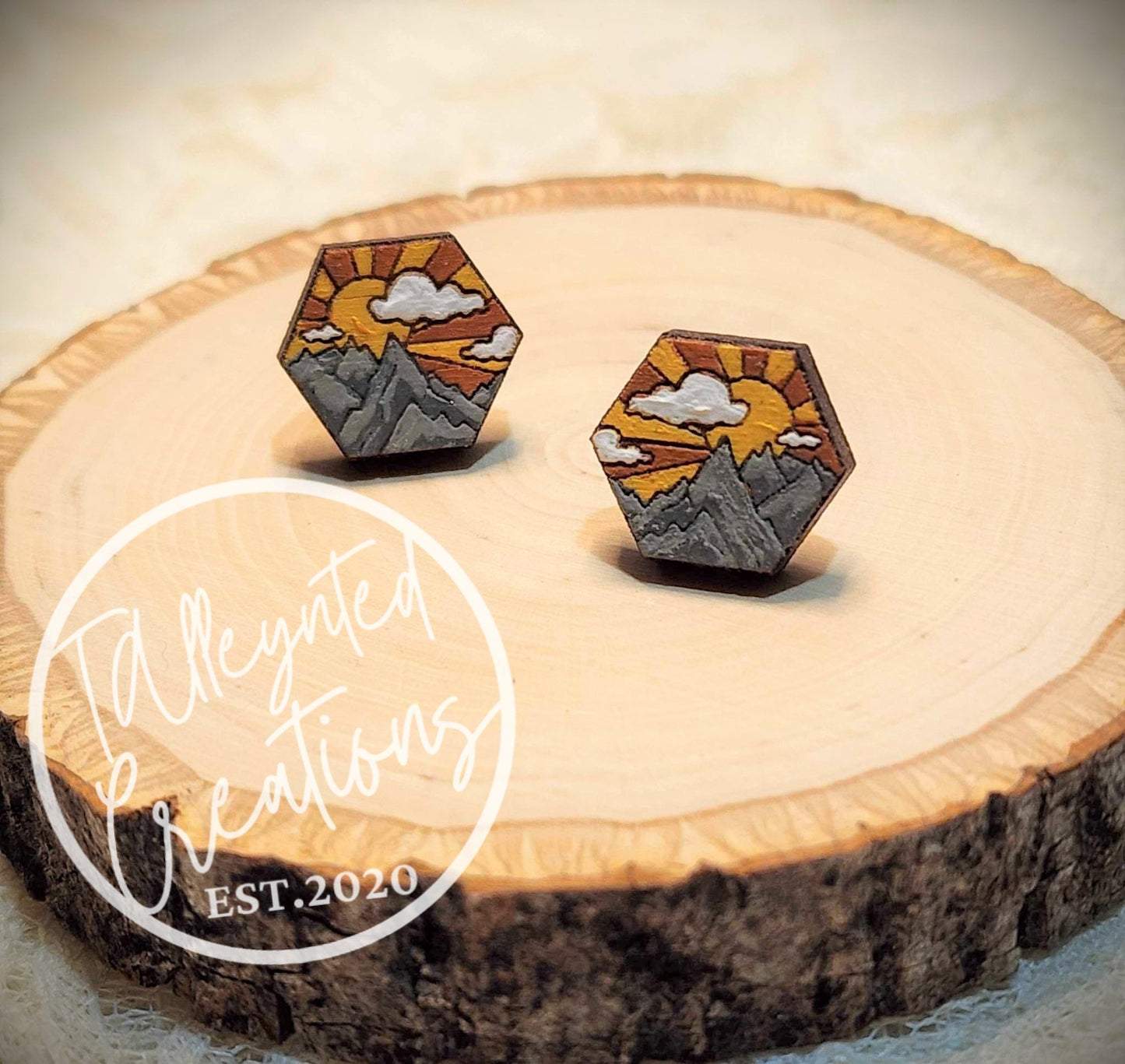 The mountains are calling, and I must go (wood stud earrings)