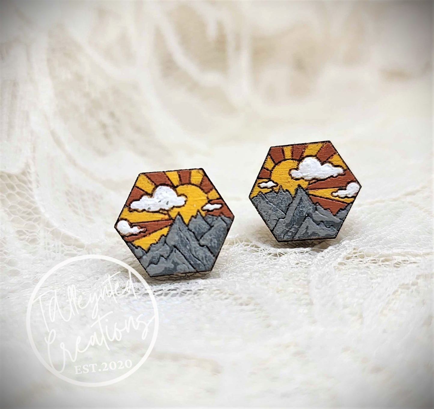 The mountains are calling, and I must go (wood stud earrings)