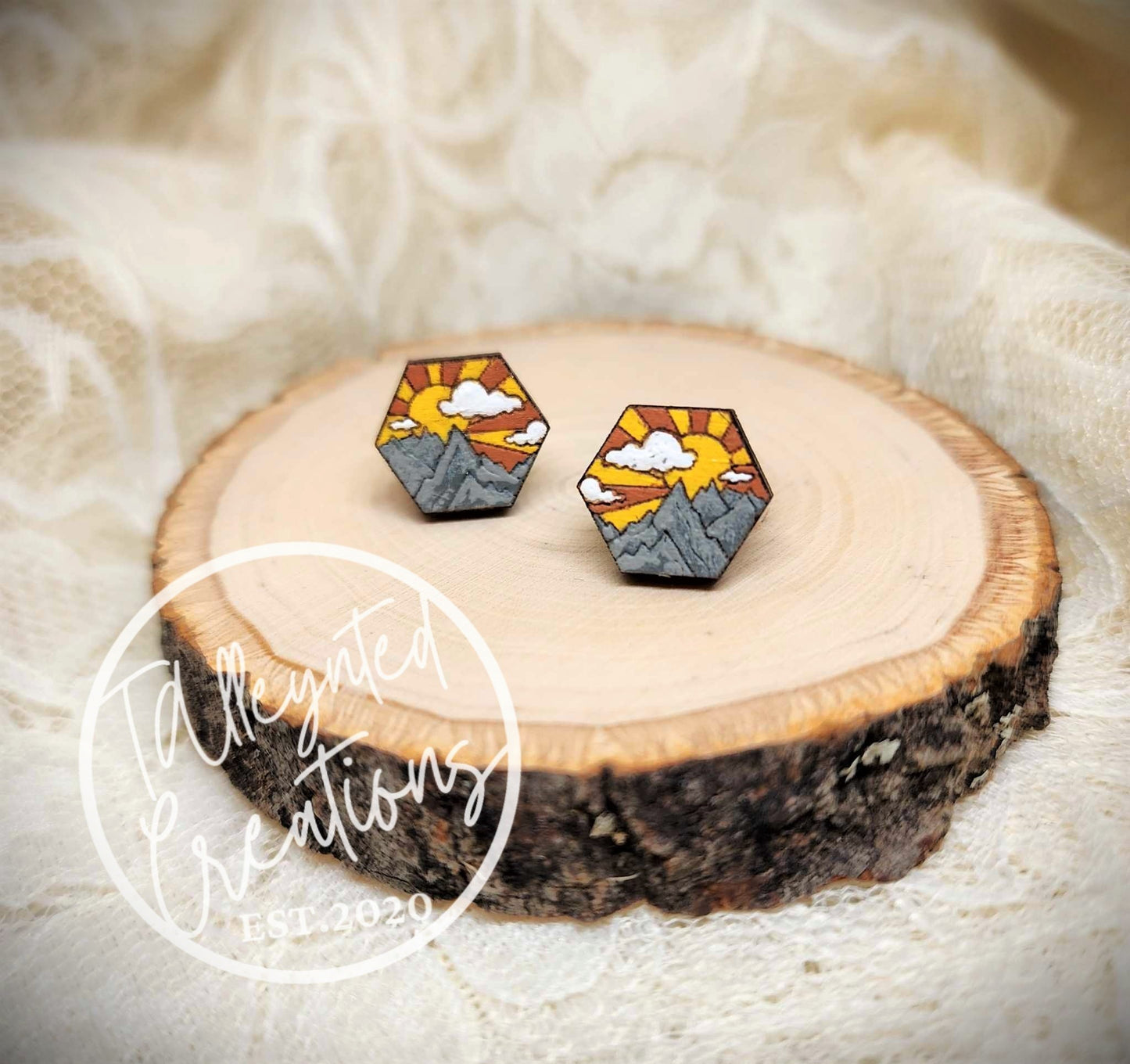 The mountains are calling, and I must go (wood stud earrings)