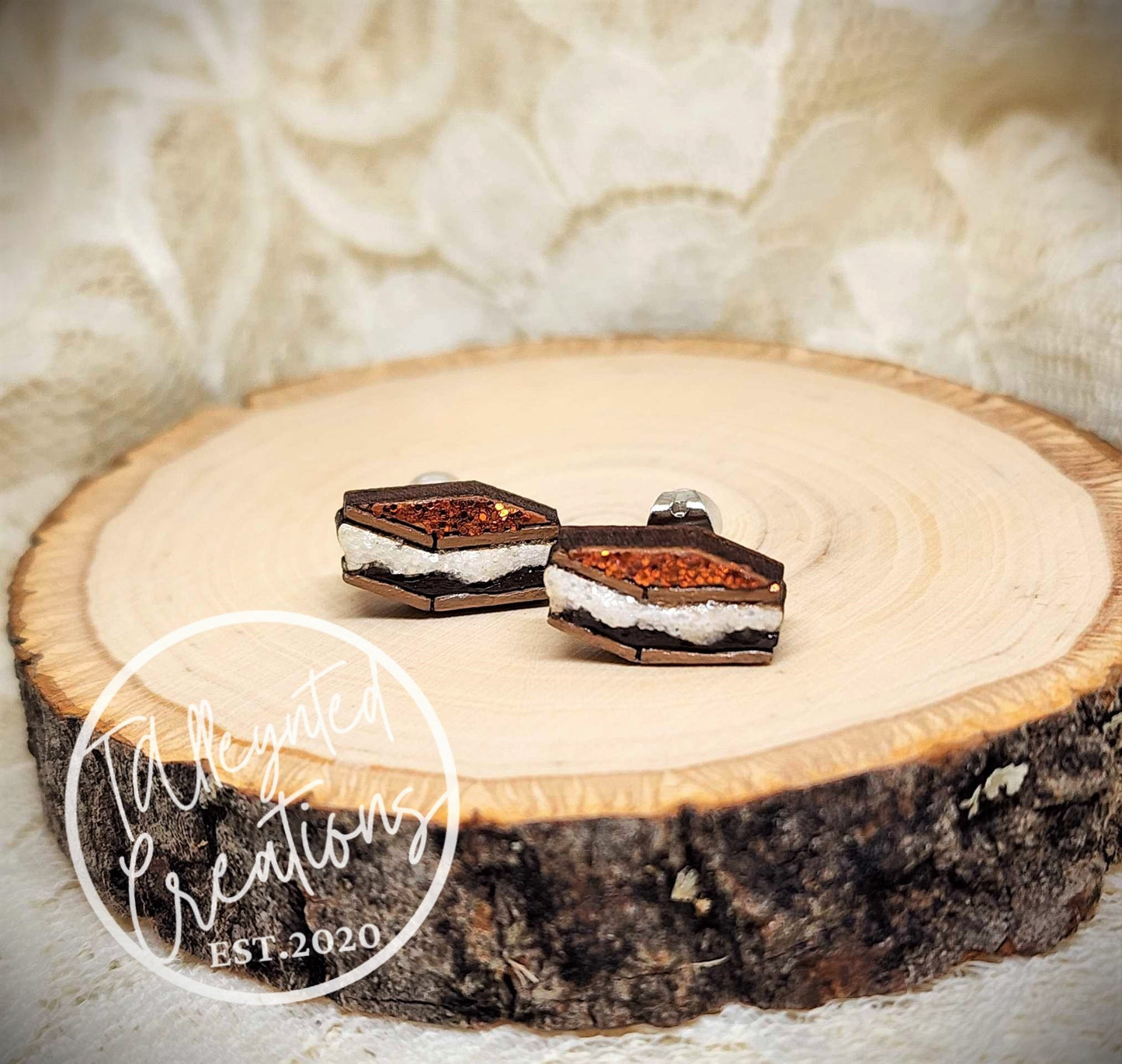 Best Friends Forever smore wood earrings