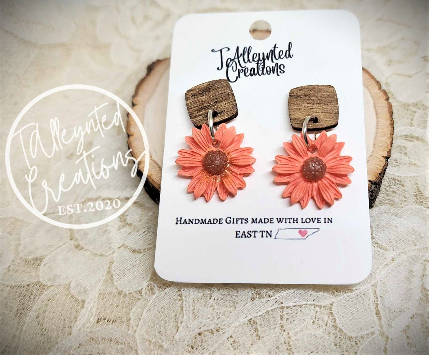 Flower wood stud Earrings