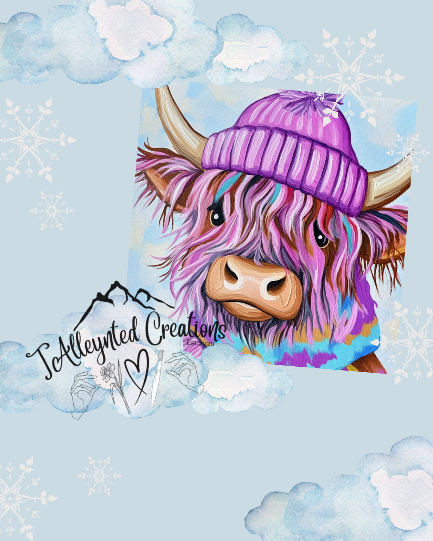 "Cozy in Color: Highland Cow in Winter"